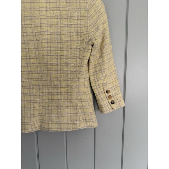 Theory Butter Yellow Plaid Tweed Blazer Jacket 0 3/4 Sleeve Cotton Lined Y2K - Picture 7 of 7